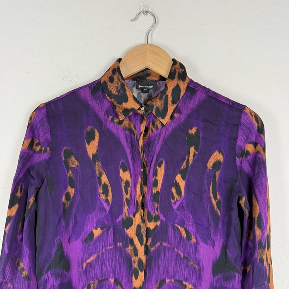 Just Cavalli Purple Leopard Button Down Blouse - Picture 4 of 13